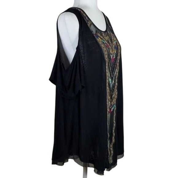 Free People Gypsy Spell Black Embroidered Cold Shoulder Tunic - Picture 5 of 8